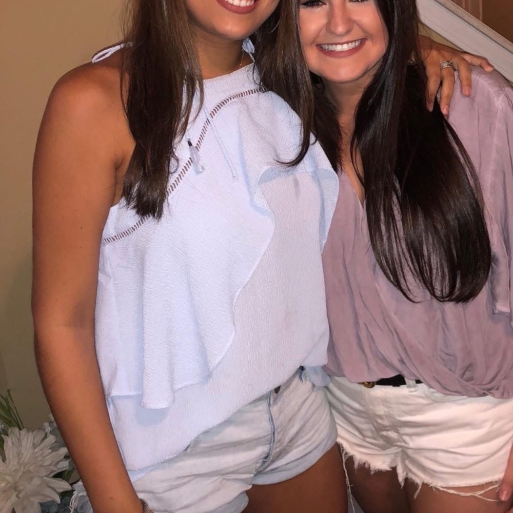 T2 Love Light Blue Ruffle Blouse